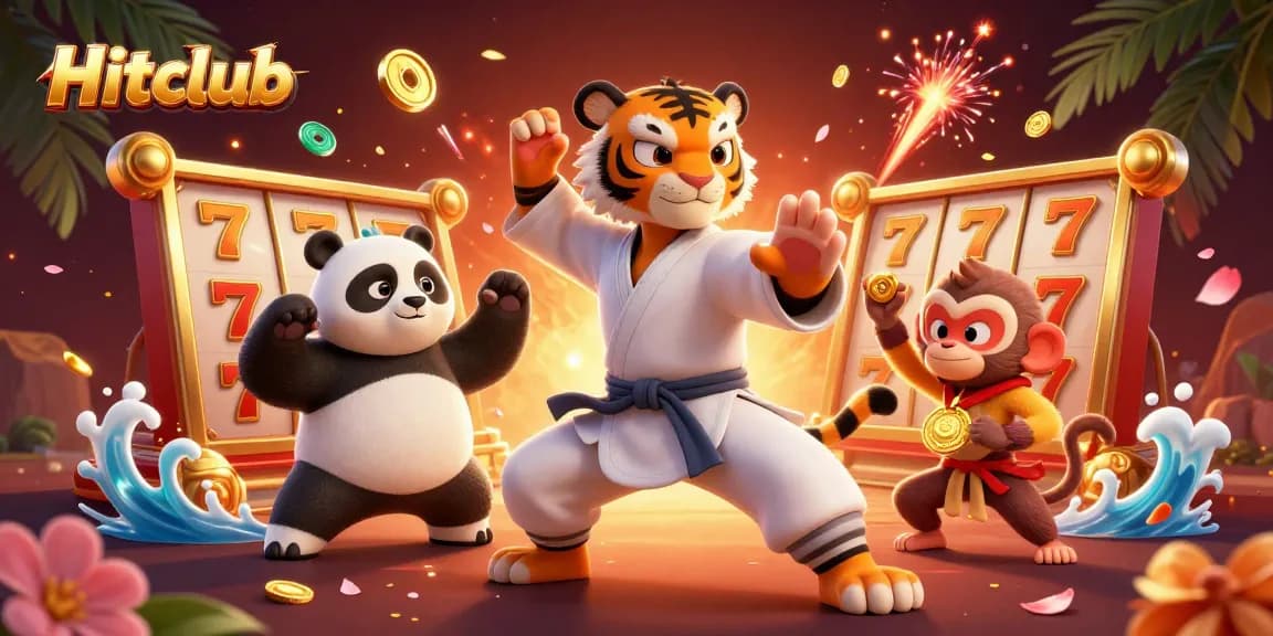 Hitclub offers thrilling slot gameplay with vibrant characters and rich casino elements in a colorful scene.