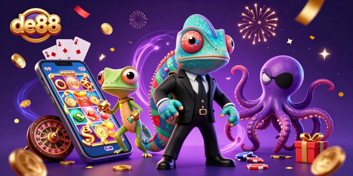 Experience thrilling casino excitement with de88's colorful slot game, featuring energetic characters.