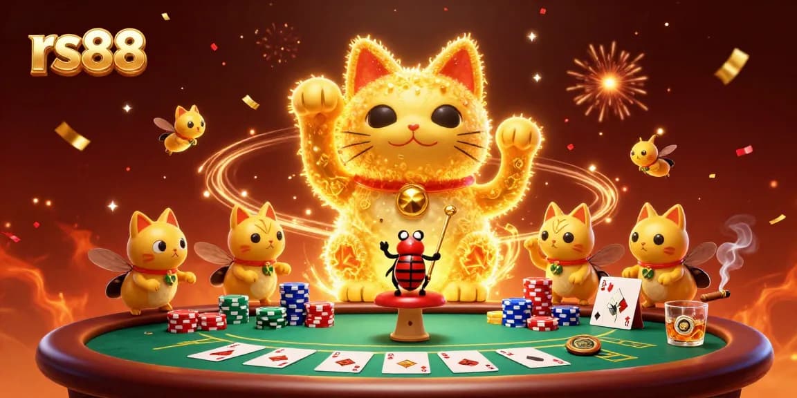 Place bets and win big at rs88, illustrated with a dazzling scene of a lucky cat and casino elements.