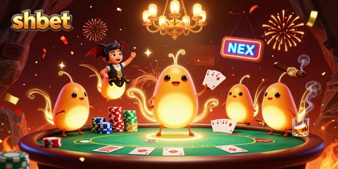 Experience thrilling action at shbet's vivid casino scene with bioluminescent glowworms and poker excitement.