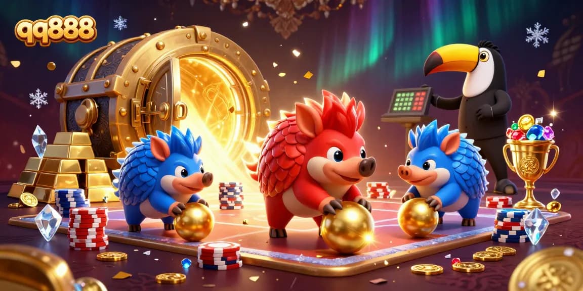 Experience exciting gameplay with the colorful qq888 pangolins in this vibrant casino scene.