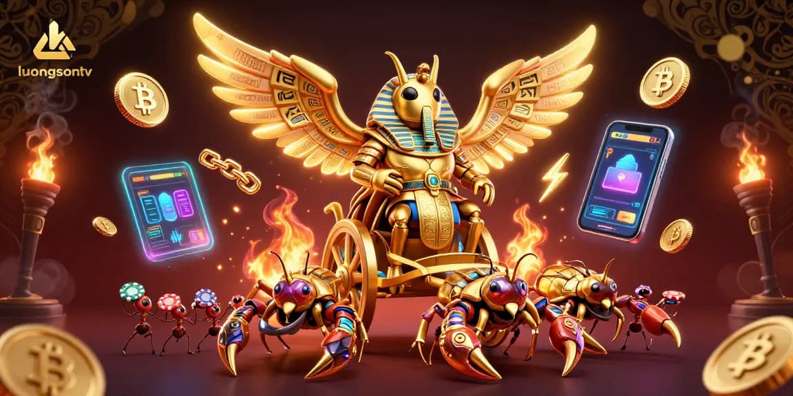 Experience immersive betting with luongsontv's lively scene featuring a golden beetle, scorpions, and coins.