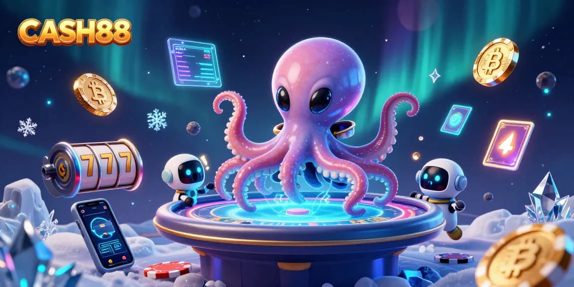 Experience thrilling games at CASH88 while enjoying an ultra-detailed animated scene of a futuristic poker game.