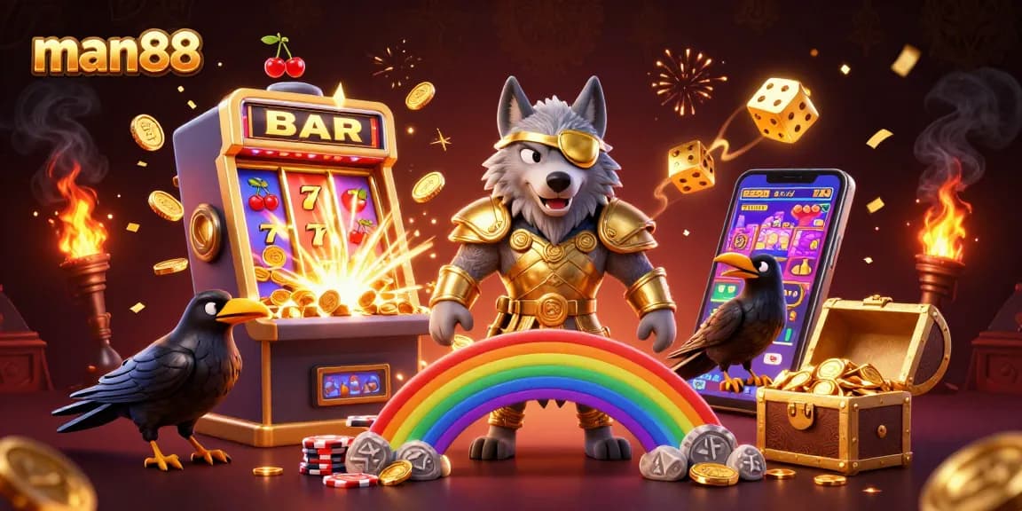 Play luck-based games at man88, featuring vivid 3D Norse characters amidst a jackpot explosion.