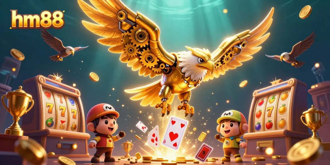 Experience thrilling wins with hm88 in a vibrant slot machine game illustration.
