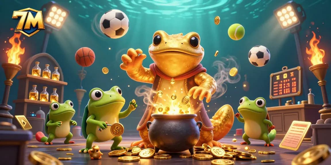 Experience thrilling sports betting action with 7M’s vibrant golden alchemist scene, showcasing dynamic game elements.