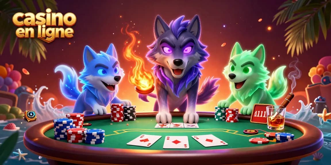 Jouez à des jeux captivants de casino en ligne entouré de loups fantomatiques et d'éléments de poker.