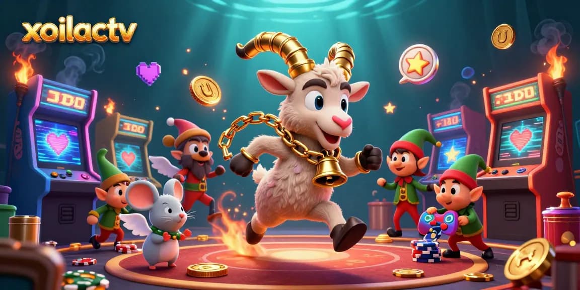 Xoilactv offers a vibrant casino scene featuring cartoon characters and dynamic gaming elements.