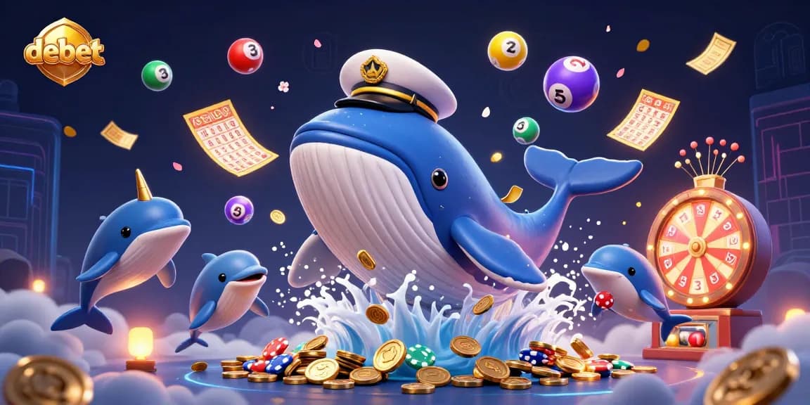 Join the fun at debet with a vibrant 3D gambling scene featuring games and playful marine characters!