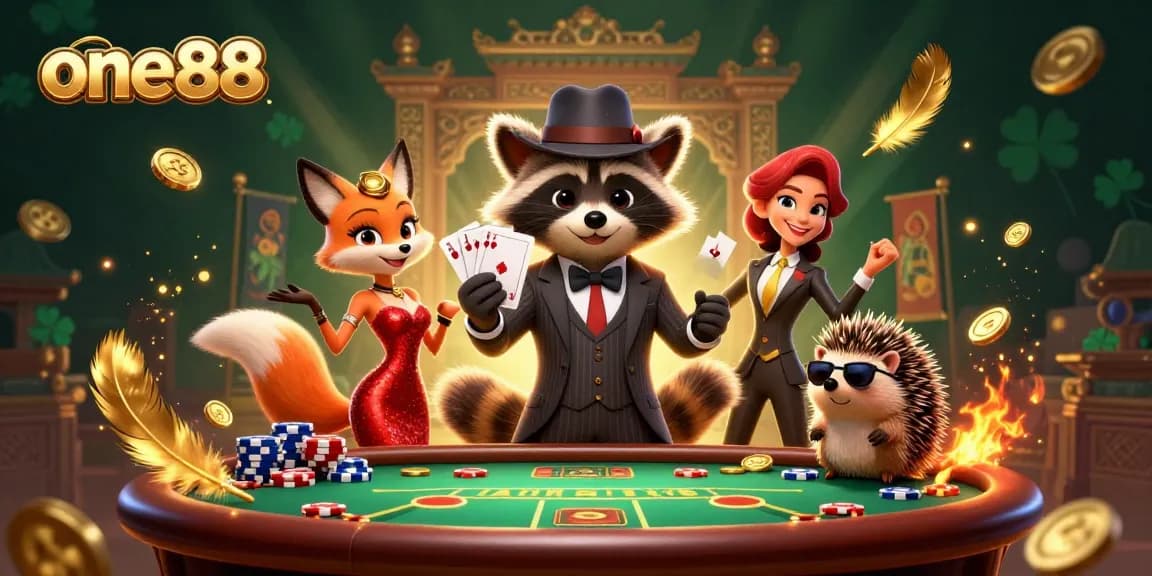 Experience one88's thrilling poker scene with a suave raccoon, glamorous fox, and a vigilant hedgehog.