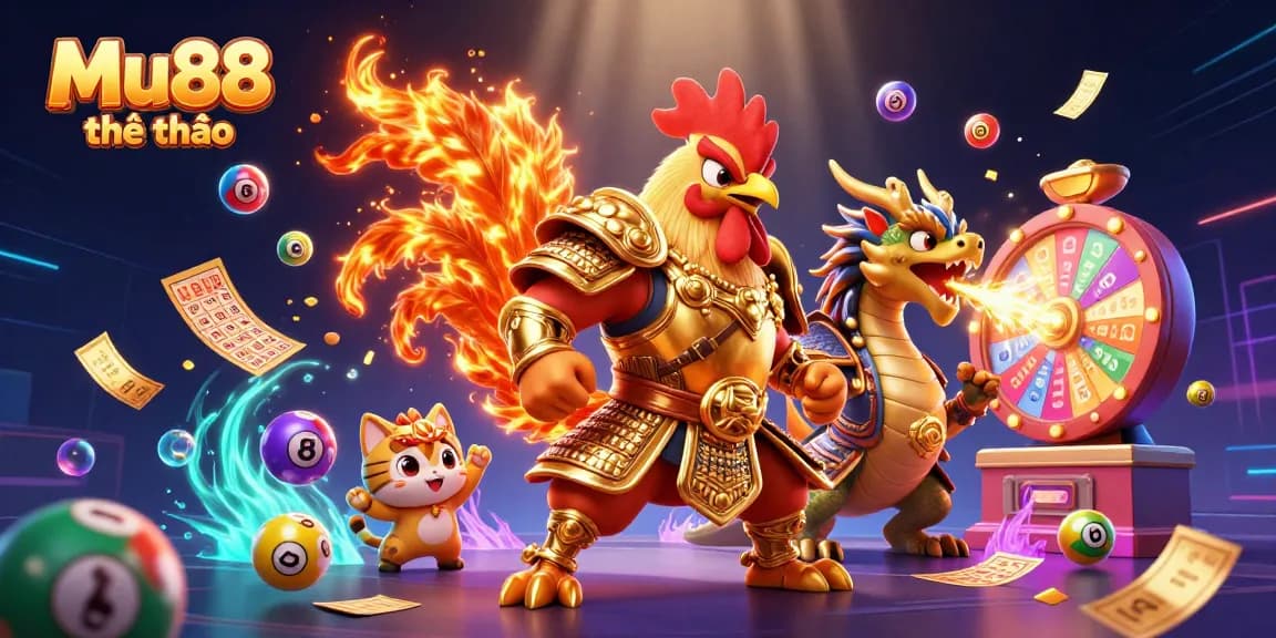 Engage with Mu88 thể thao's thrilling lottery atmosphere featuring colorful balls and dynamic characters.