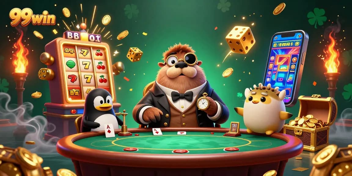 Experience the excitement of 99win at an underwater casino with a jolly walrus, penguin dealer, and a bluffing pufferfish.