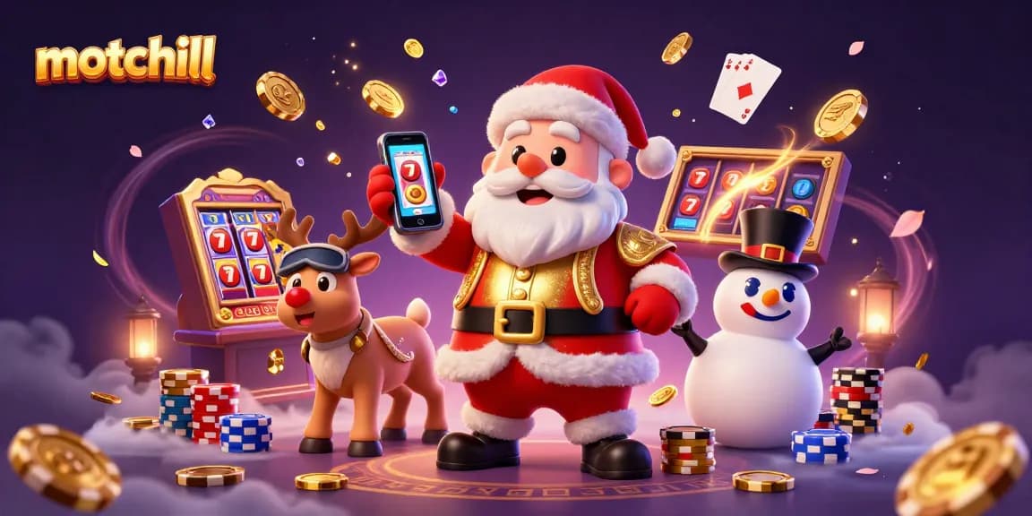 Experience thrilling wins with motchill's vibrant 3D casino scene featuring Santa and friends!
