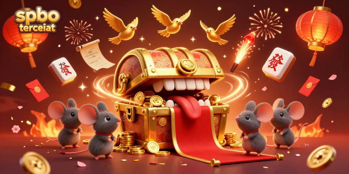 Spbo tercepat showcases a vibrant treasure chest scene attracting adventurer mice with gold.