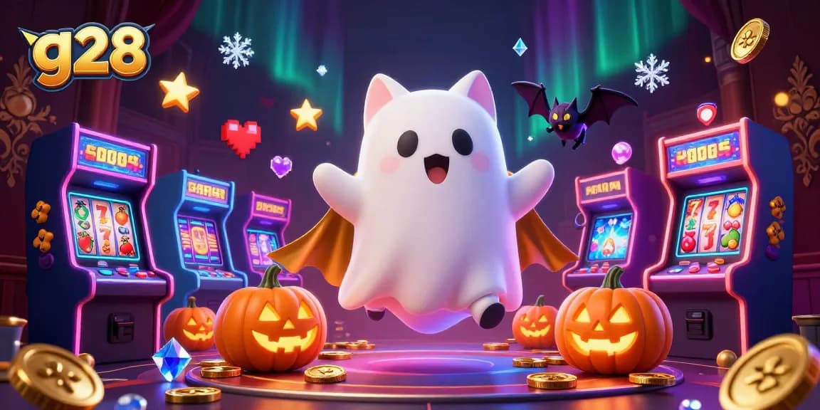 Experience g28's exciting slots gameplay with a ghost cat, vampire bat, and glowing jack-o-lanterns.