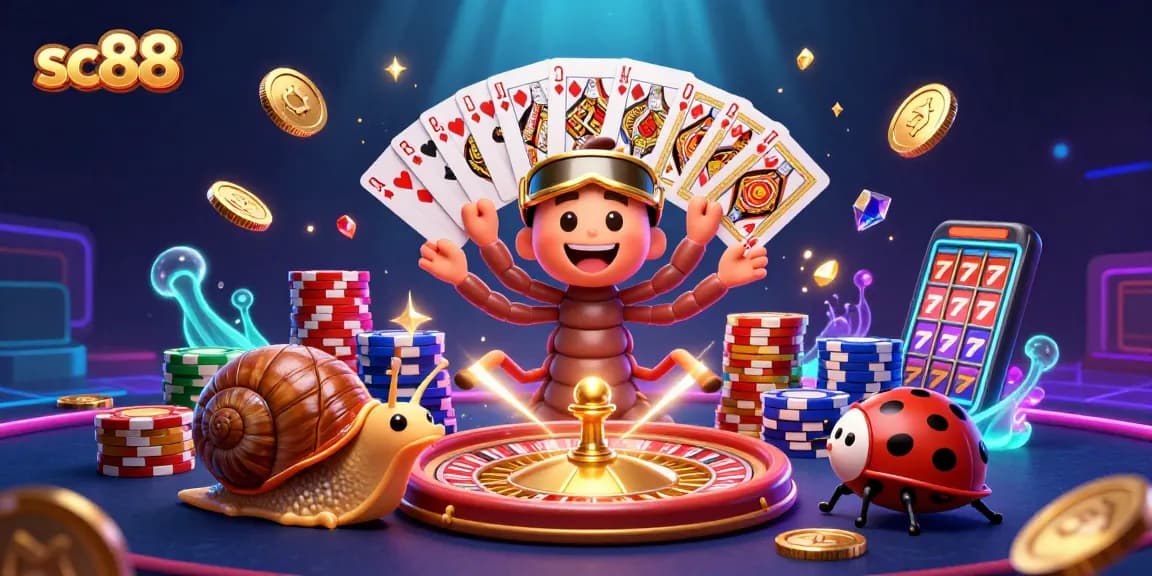 Experience the excitement of sc88 with a vibrant 3D casino scene featuring animated characters and dynamic gameplay elements.