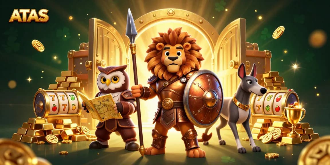 ATAS Casino offers vivid gaming experiences with golden treasures and exciting slot reels.