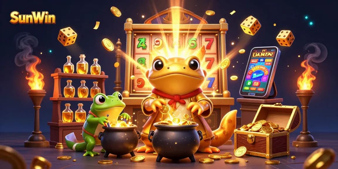 SunWin offers thrilling gameplay with an enchanting alchemist transforming metals into coins amidst golden treasures.