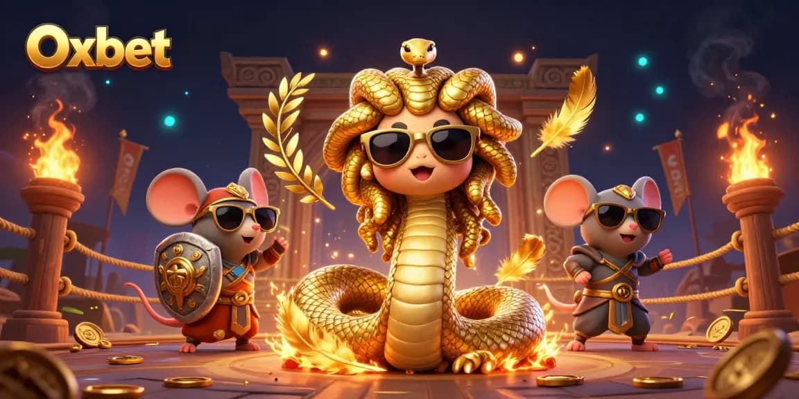Experience the thrilling action of Oxbet with captivating Medusa and warrior mouse in a dynamic casino scene.