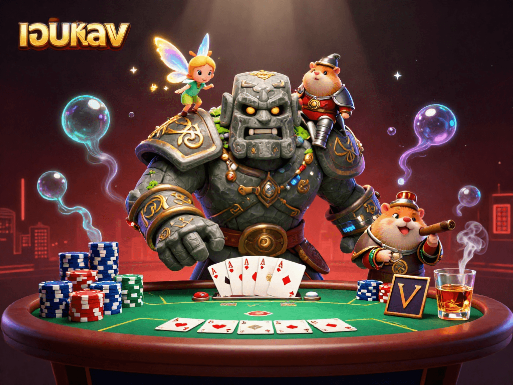 Experience thrilling poker action with เว็บตรง, featuring a stone golem and enchanting companions!