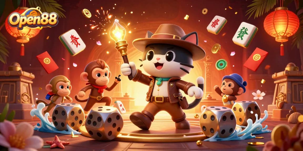 Explore thrilling wins at Open88 featuring vibrant casino artifacts and dynamic game elements.