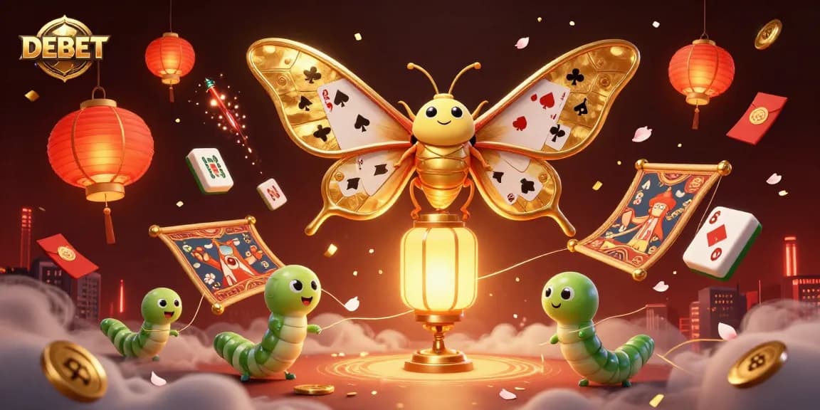 Experience the excitement of DEBET with a vibrant 3D illustration showcasing dynamic casino scenes and rich colors.