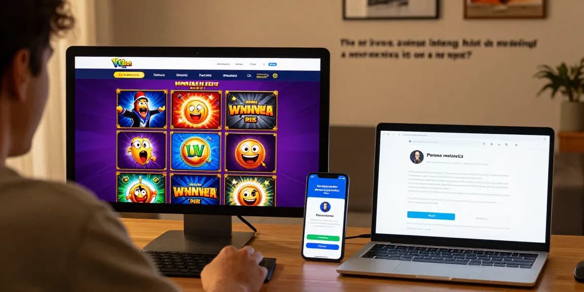 Excited player engaging with deposit pulsa tanpa potongan site for online slots in a cozy home setting