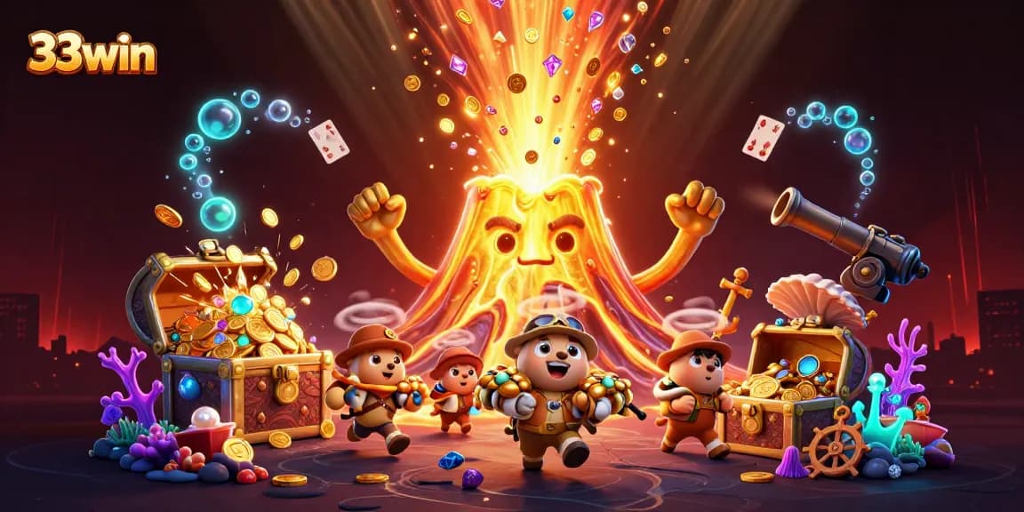 Experience thrilling wins with 33win's exciting gameplay in this vibrant 3D casino scene.