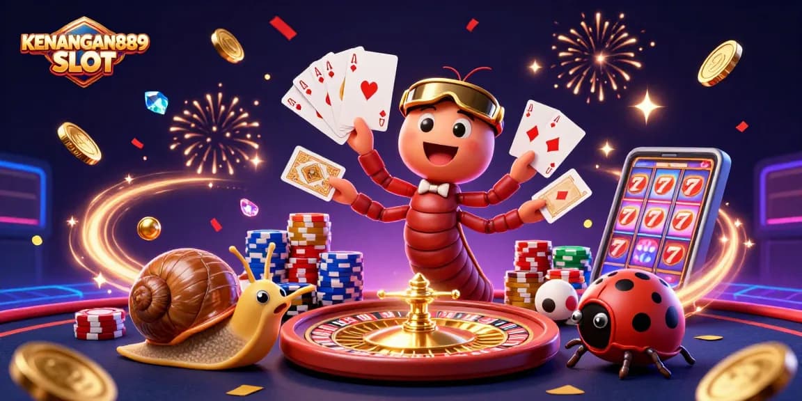 Spin the reels in a colorful KENANGAN889 SLOT adventure with a lively dealer and festive elements.