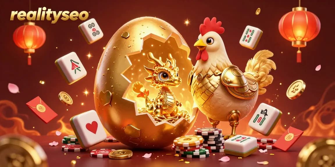 Experience the excitement of online slots with realityseo in a lively casino scene featuring a golden dragon.