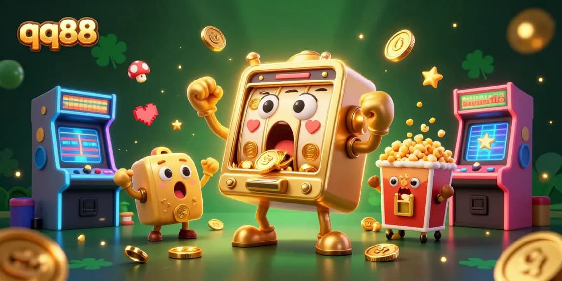 Experience thrilling casino action with qq88's animated jackpot celebration surrounded by vibrant gaming elements.