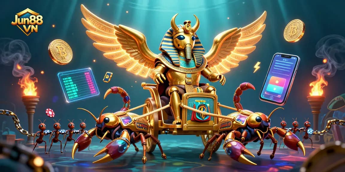Engage with Jun88 VN through vibrant underwater-themed casino illustration featuring gaming elements and unique characters.