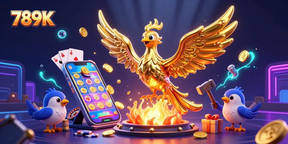 Engage with the thrilling atmosphere of 789K casino gaming featuring a phoenix and slot games.