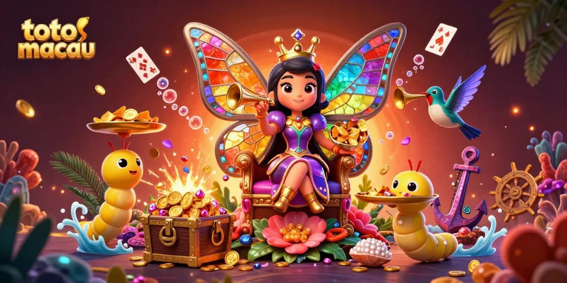 Menangkan permainan di toto macau dengan simbol kasino berwarna-warni dan karakter 3D menarik.