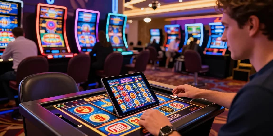 Migliori casino online non AAMS - utente impegnato con slot vivaci in un moderno ambiente di casinò online