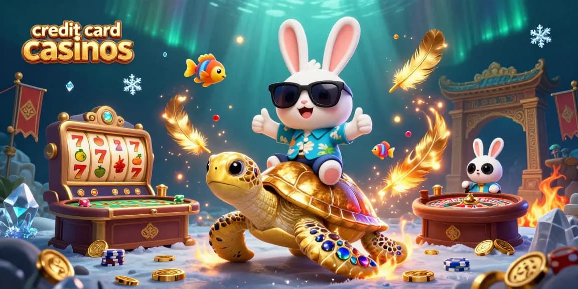 Engage at credit card casinos with fun characters in a dynamic casino-themed scene.