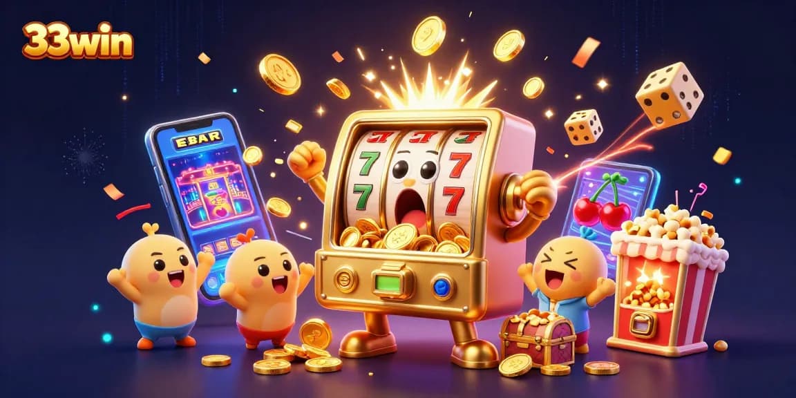 Engage with the 33win adventure as the slot machine surprises with jackpot coins raining down.