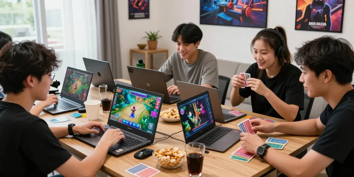 Players enjoying online card games at home through https://gamebaidoithuong.is/, showcasing excitement and camaraderie.