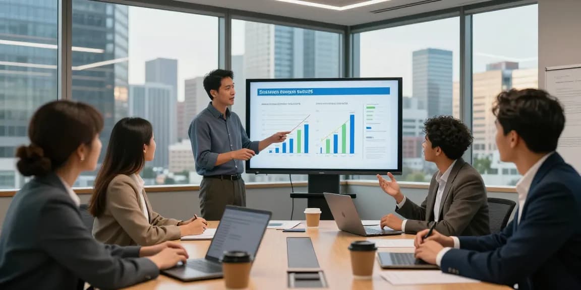 Team discussing affordable business energy deals 2026 in a modern conference room.