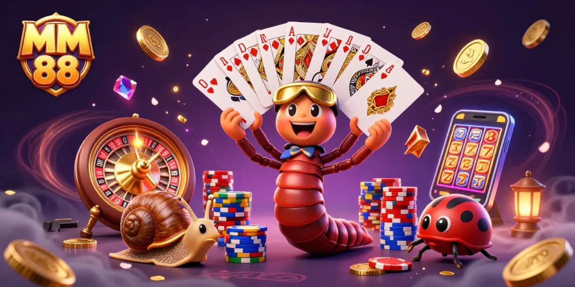 Experience thrilling gameplay with MM 88 at a vibrant casino scene, showcasing a unique millipede dealer.