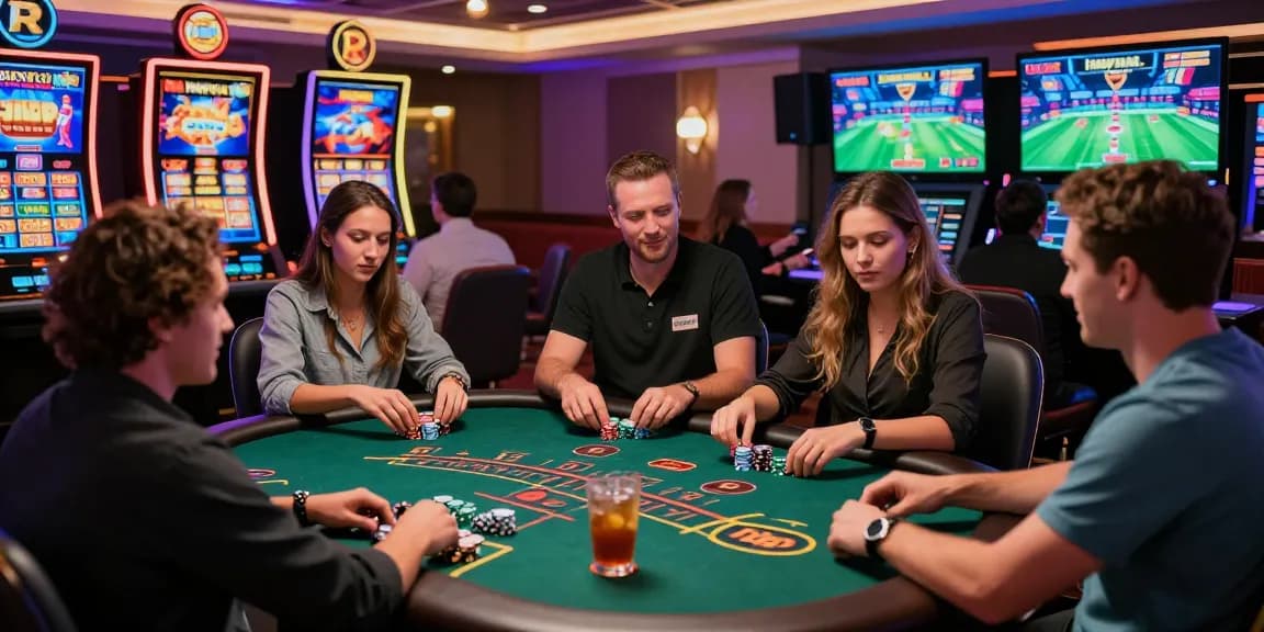 Exciting Happyluke online casino scene with diverse players engaged in various games, showcasing a vibrant atmosphere.