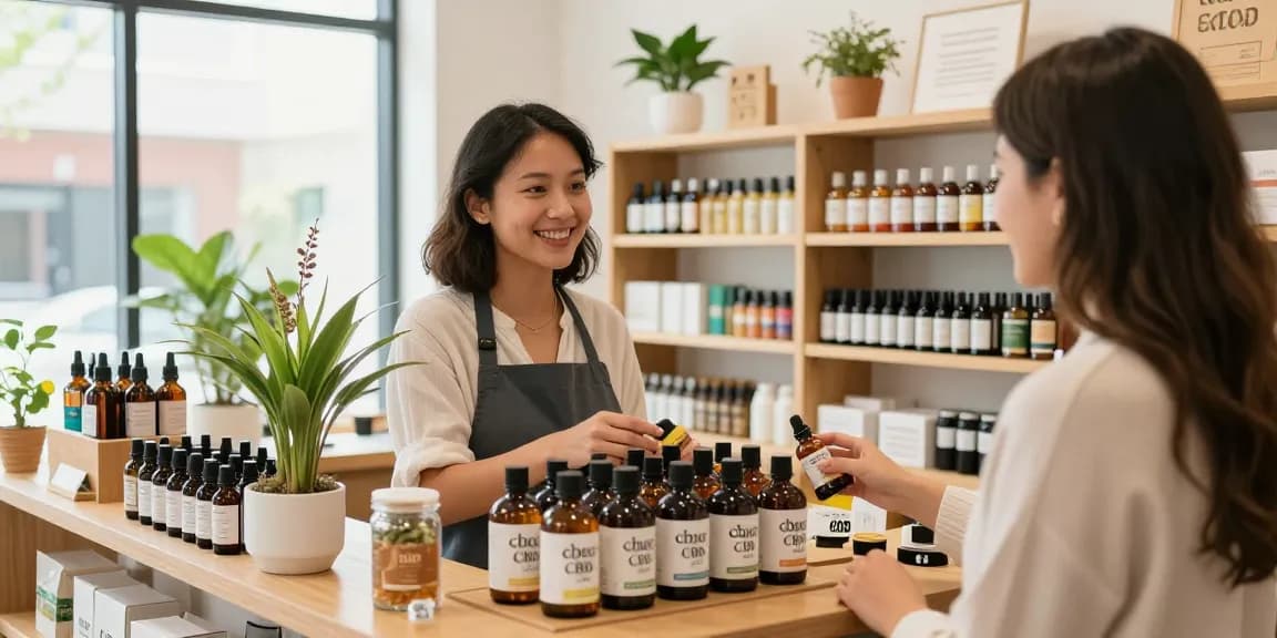 Shop organic cbd oil canada products showcased in a modern CBD store environment.