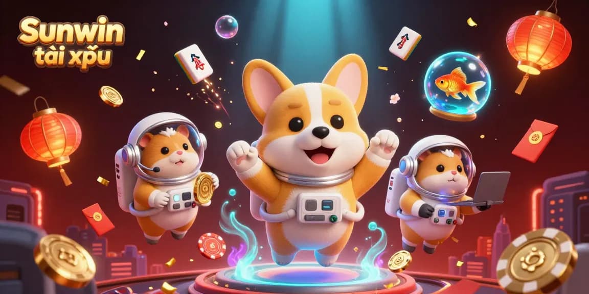 Engage in thrilling gameplay with Sunwin tài xỉu, featuring vibrant characters in a cosmic casino.