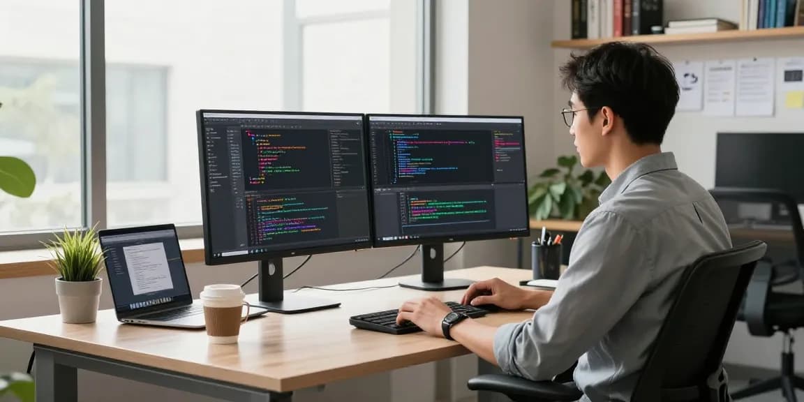 Developer using Snipaste for efficient coding in a modern workspace.