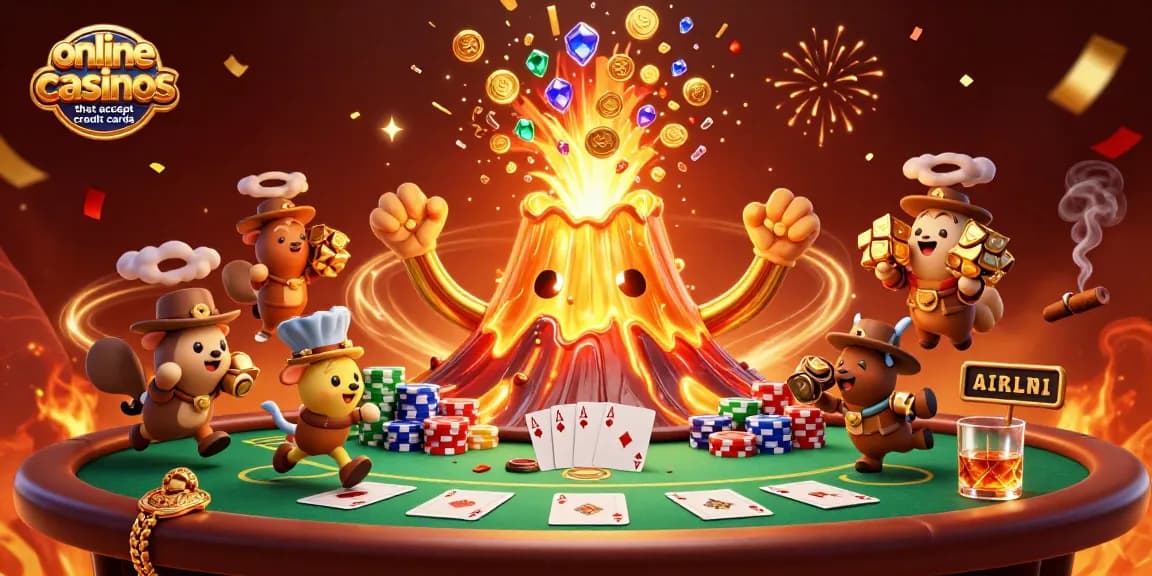 Engage with online casinos that accept credit cards in a thrilling colorful scene packed with exciting gaming elements.