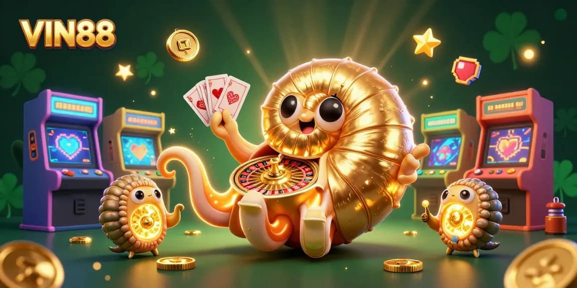 Experience the vibrant world of VIN88, where a giant nautilus roulette and glowing game elements create excitement!
