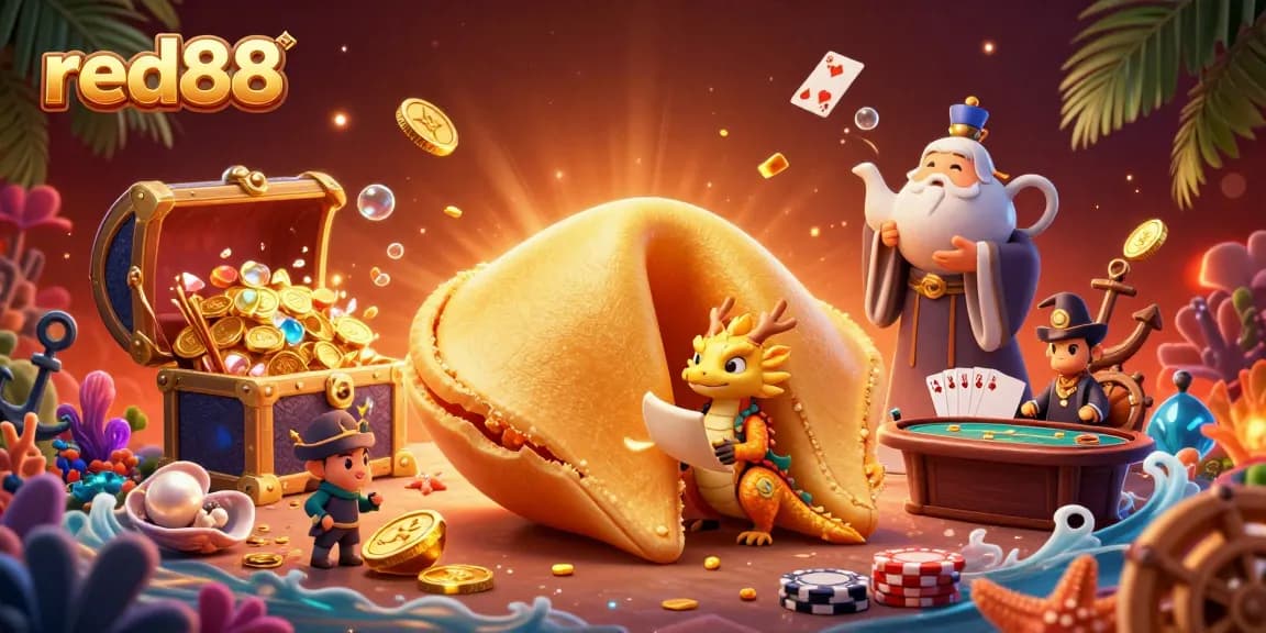 Engage in thrilling poker action at red88 with a fortune-themed digital illustration.