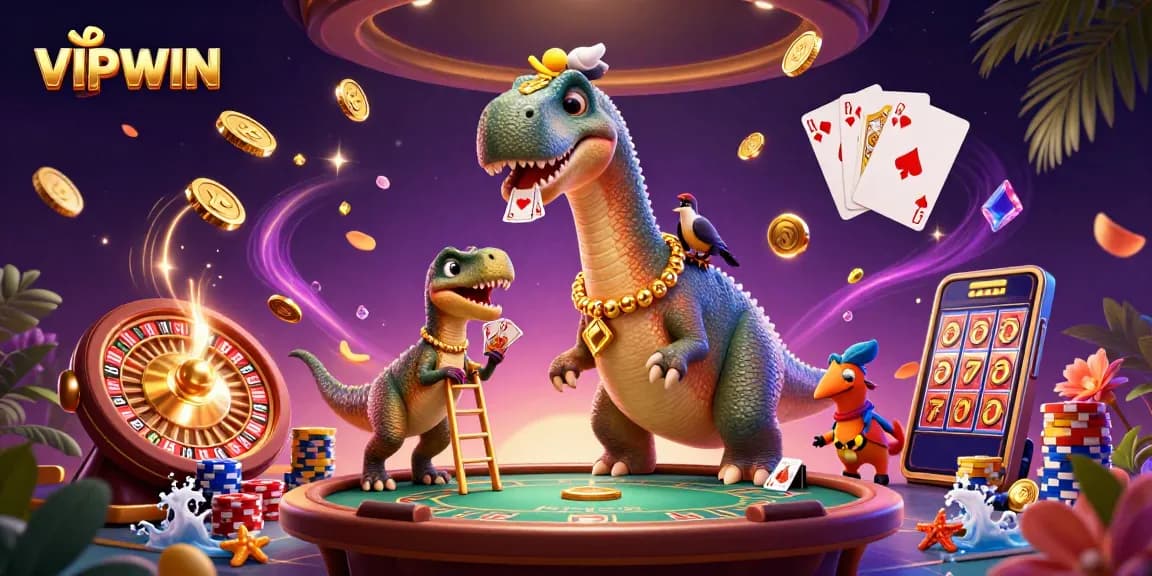 Experience VIPWIN’s vibrant casino world with colorful characters and dynamic gaming elements.