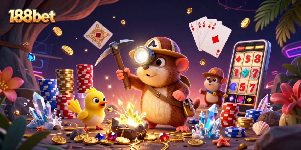 Engage with 188bet's thrilling casino experience featuring a treasure hunter mole in an action-packed adventure.