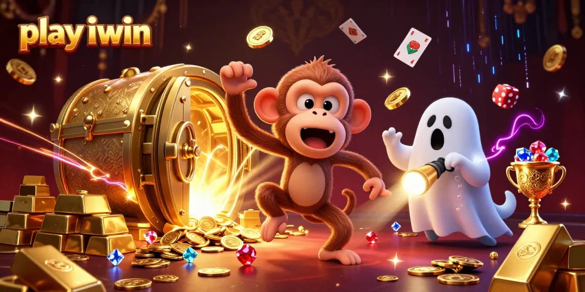Play iwin and experience a vibrant casino atmosphere with playful characters and golden treasures.